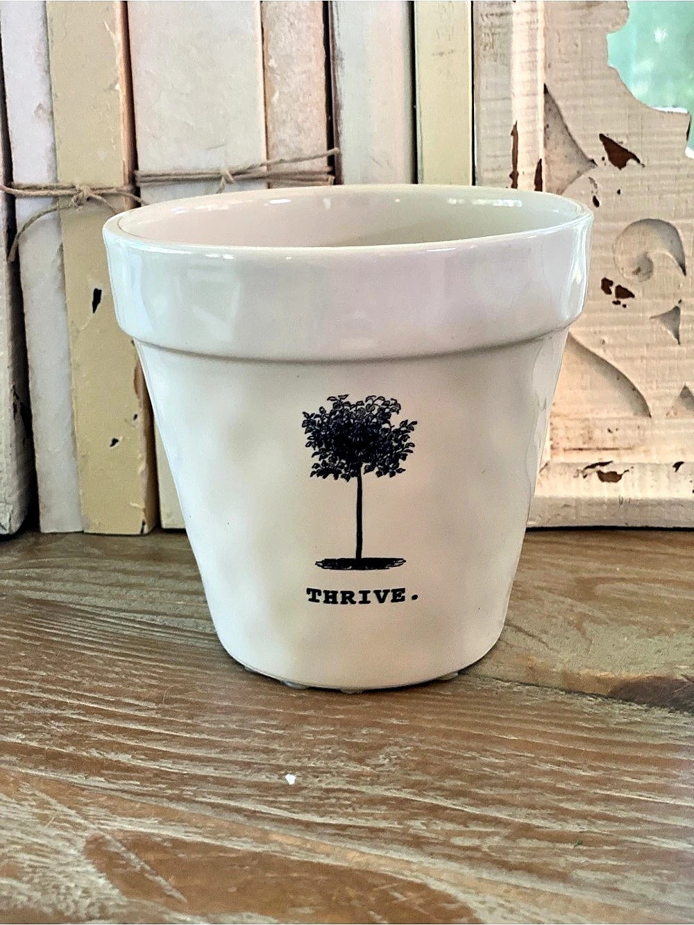Rae Dunn THRIVE small Planter Pot White & Black Decor